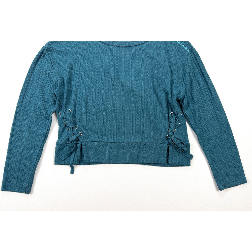 Tommy Bahama Womens 8 Teal Pointelle Knit Lace Up Side Pullover Sweater #1912 - Picture 9 of 10
